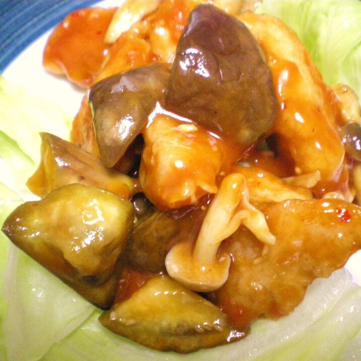 鶏チリ~なすとしめじ、鶏胸肉で~